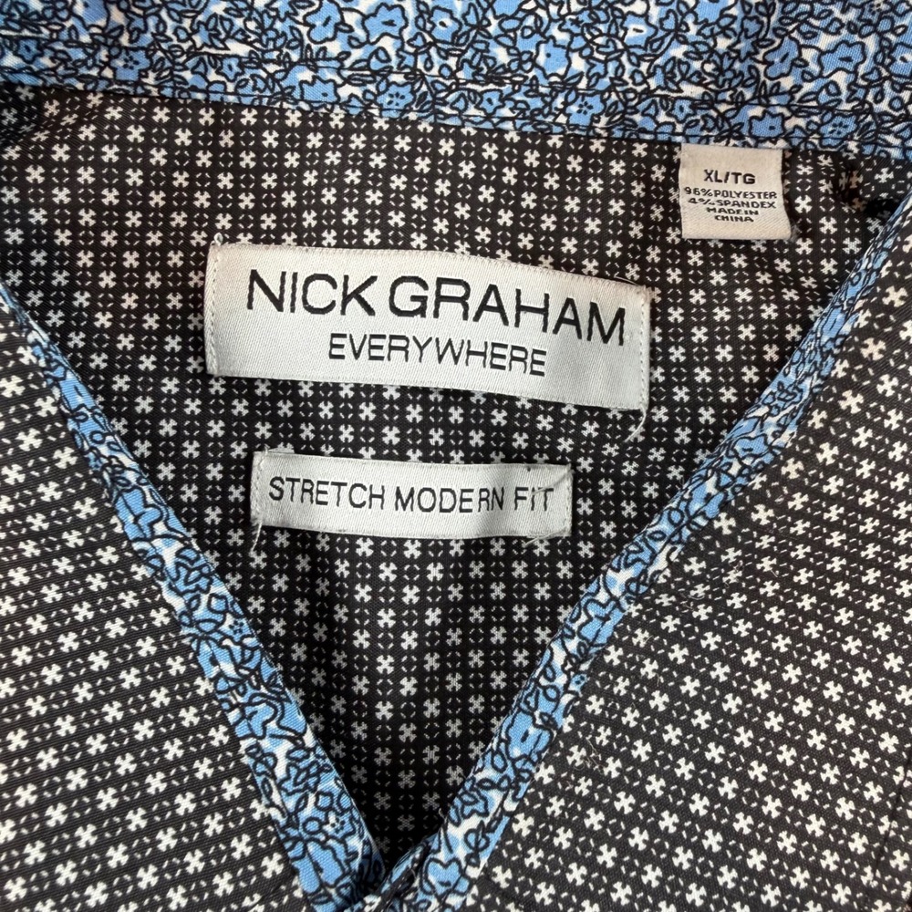 Nick Graham Everywhere Men's XL Stretch Modern Fit Black Geometric Dress Shirt - Picture 2 of 7